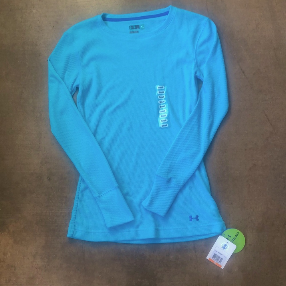NWT woman’s Under Armour Long sleeve waffle shirt. Light Teal Sz Small